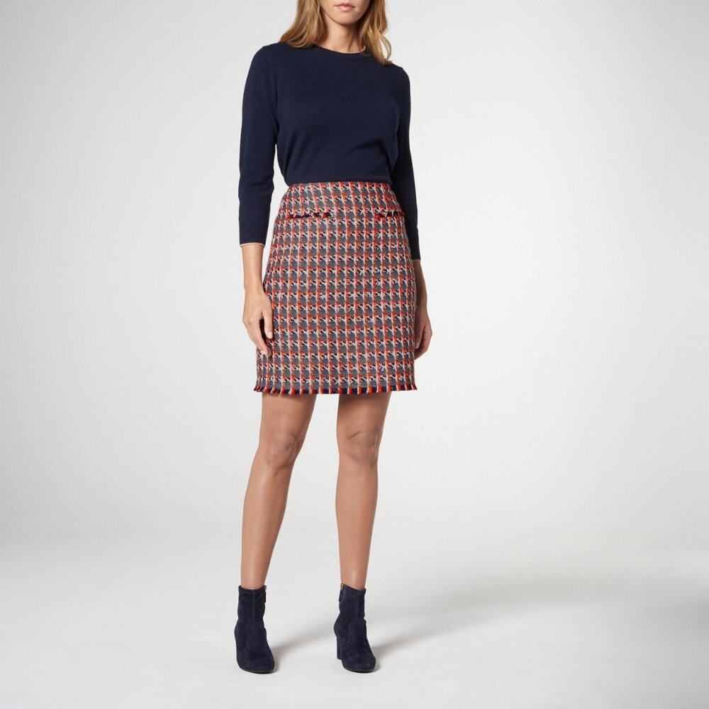 LK Bennett Danna Stylish Tweed Skirt - Red, Navy and White